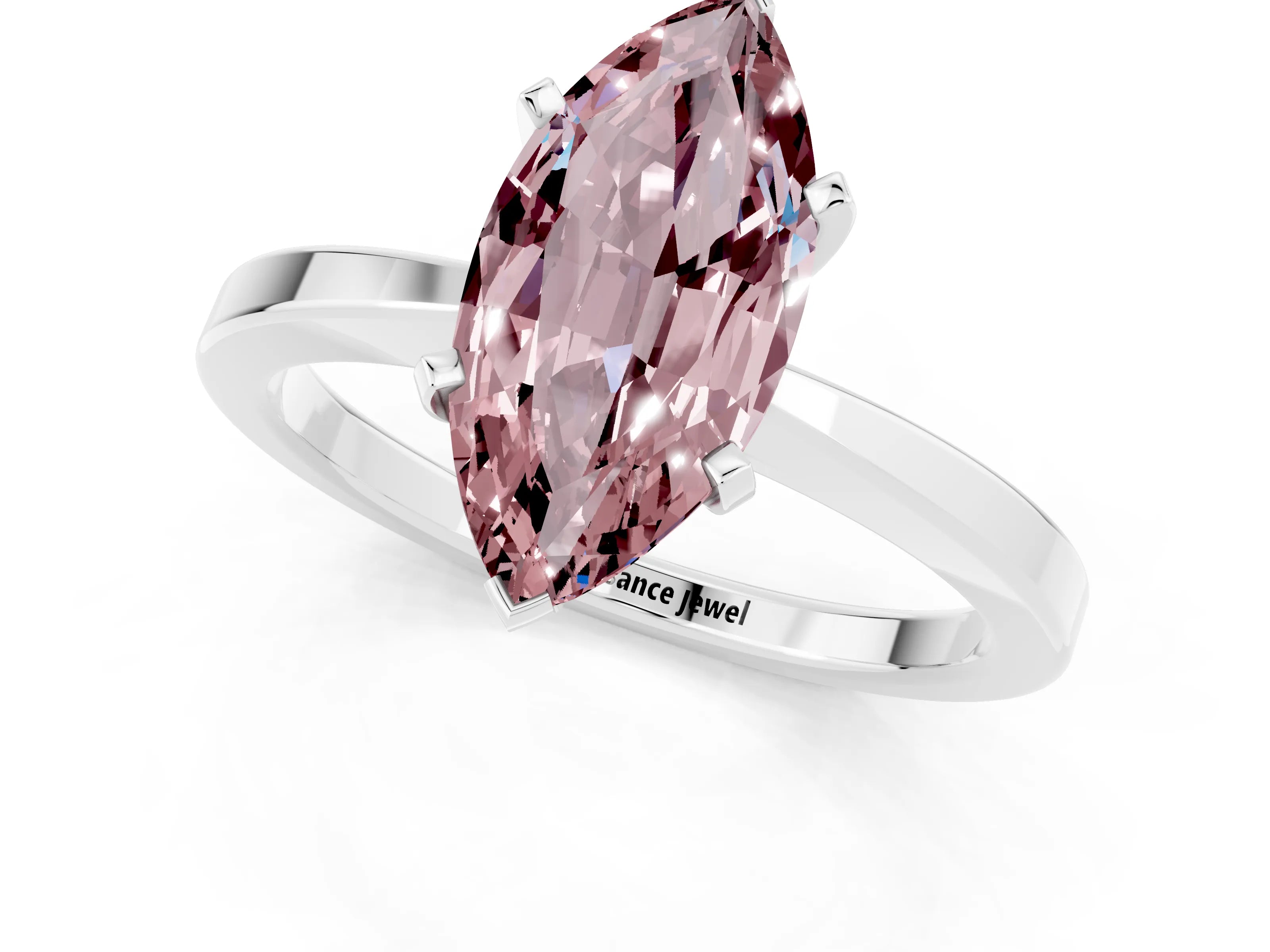 White gold Marquise Cut Morganite Solitaire Engagement Ring with Classic Band and Four-Prong Setting_25