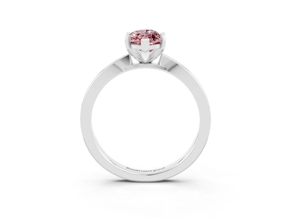 Silver Marquise Cut Morganite Solitaire Engagement Ring with Classic Band and Four-Prong Setting