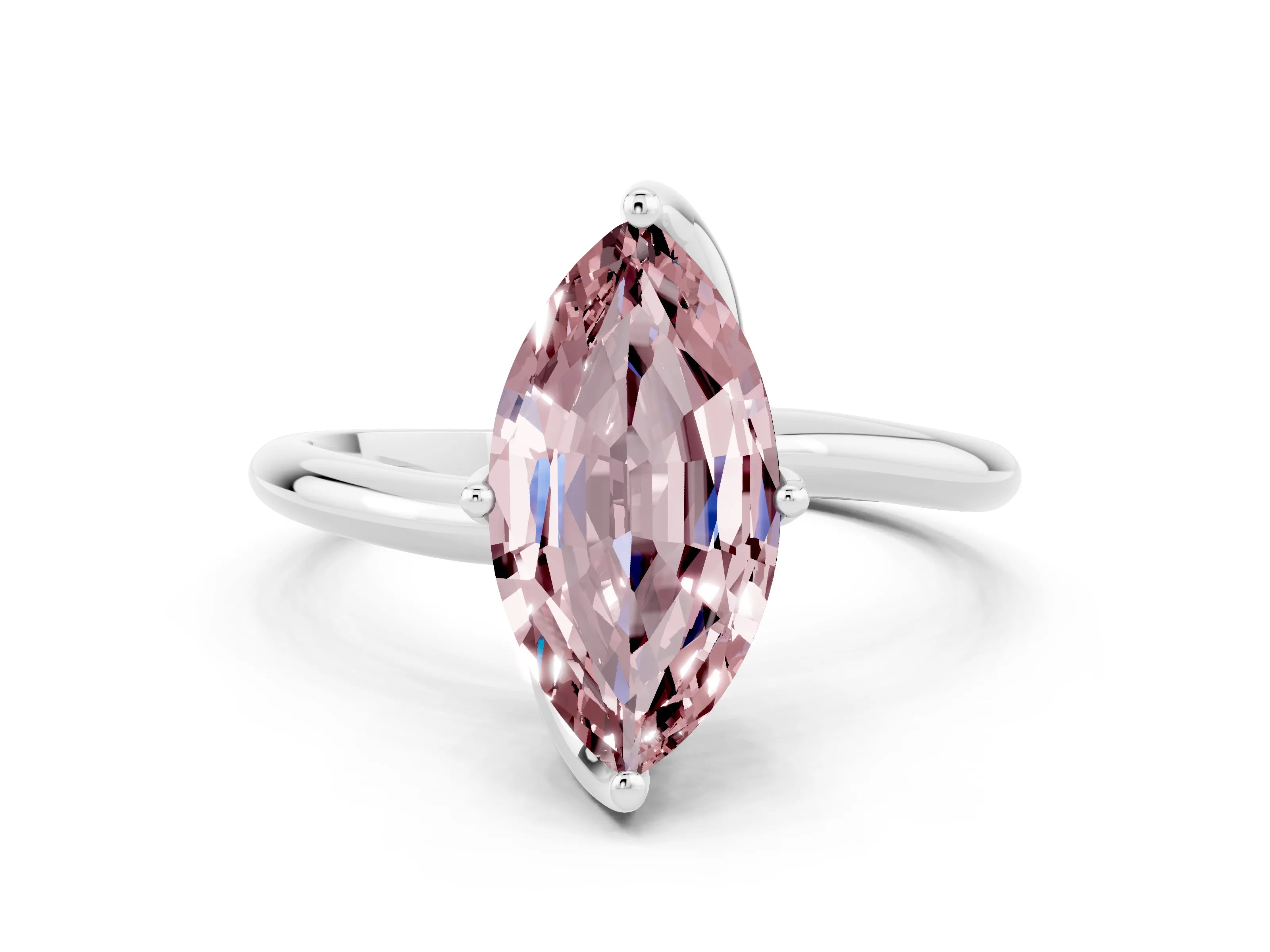 White gold Marquise Cut Morganite Solitaire Engagement Ring with Four-Prong Setting and Classic Band_36
