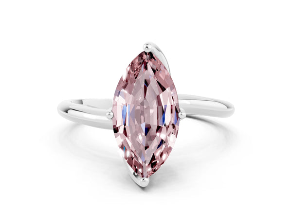 Platinum Marquise Cut Morganite Solitaire Engagement Ring with Four-Prong Setting and Classic Band