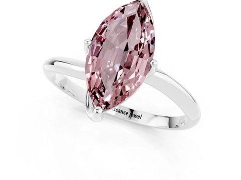 White gold Marquise Cut Morganite Solitaire Engagement Ring with Four-Prong Setting and Classic Band_37