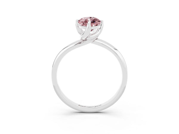 Silver Marquise Cut Morganite Solitaire Engagement Ring with Four-Prong Setting and Classic Band