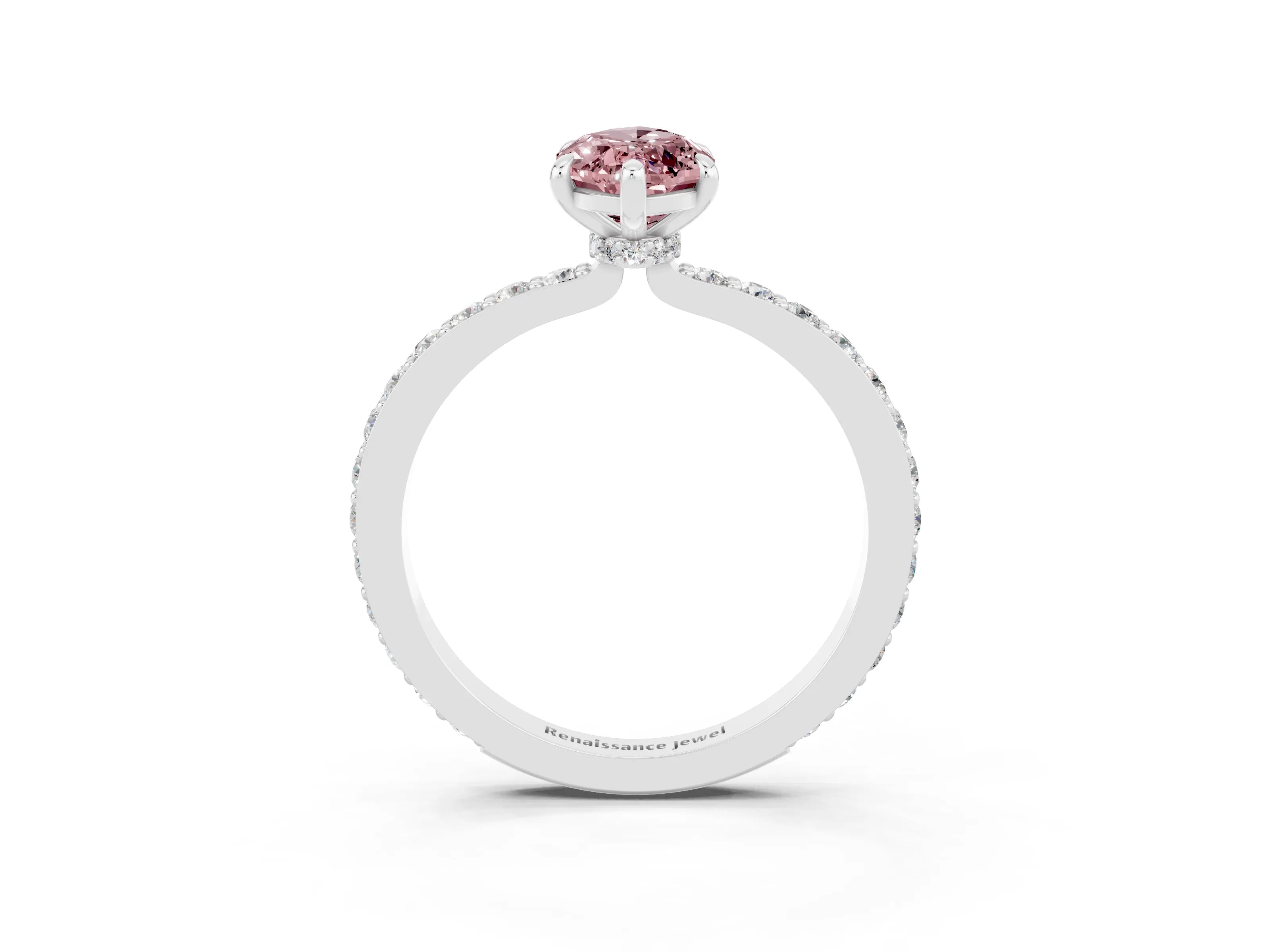 White gold Marquise Cut Morganite Solitaire Engagement Ring with Pavé Band and Four-Prong Setting_3