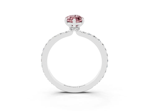 White gold Marquise Cut Morganite Solitaire Engagement Ring with Pavé Band and Four-Prong Setting_3