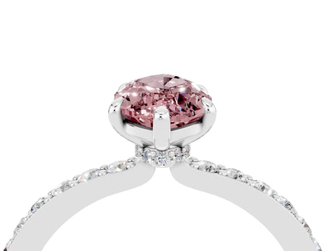 White gold Marquise Cut Morganite Solitaire Engagement Ring with Pavé Band and Four-Prong Setting_4