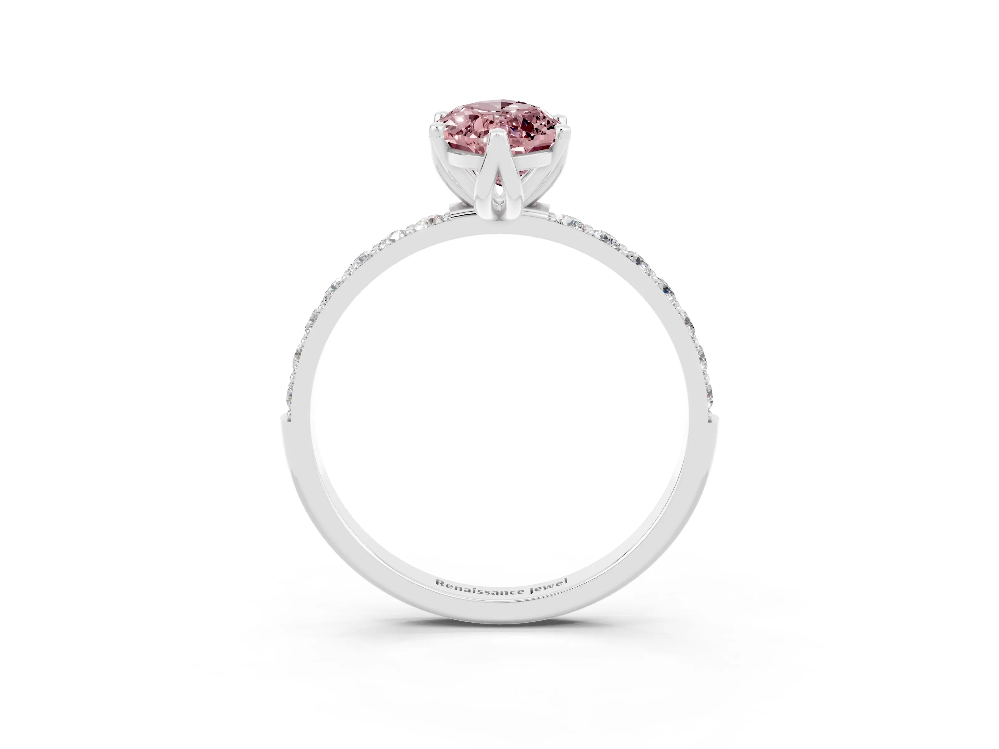 White gold Marquise Cut Morganite Solitaire Engagement Ring with Pavé Band and Prong Setting_3