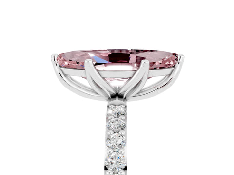 White gold Marquise Cut Morganite Solitaire Engagement Ring with Pavé Band and Prong Setting_5