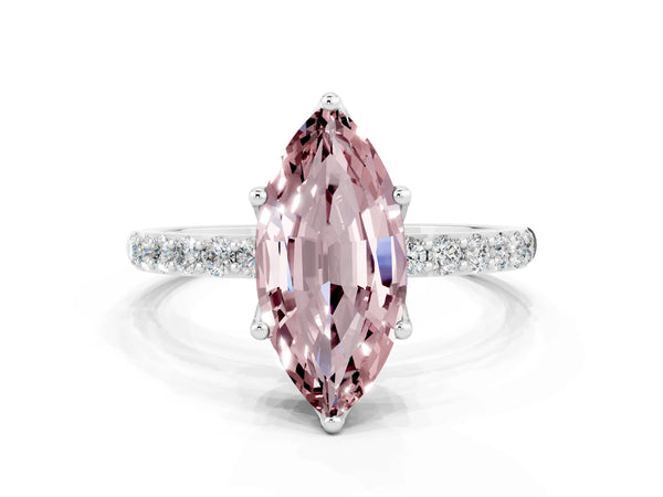 White gold Marquise Cut Morganite Solitaire Engagement Ring with Round  Pavé Band and Prong Setting