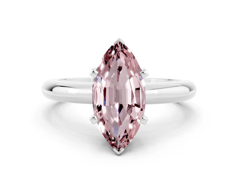 White gold Marquise Cut Morganite Solitaire Engagement Ring with Round Band and Four-Prong Setting_12