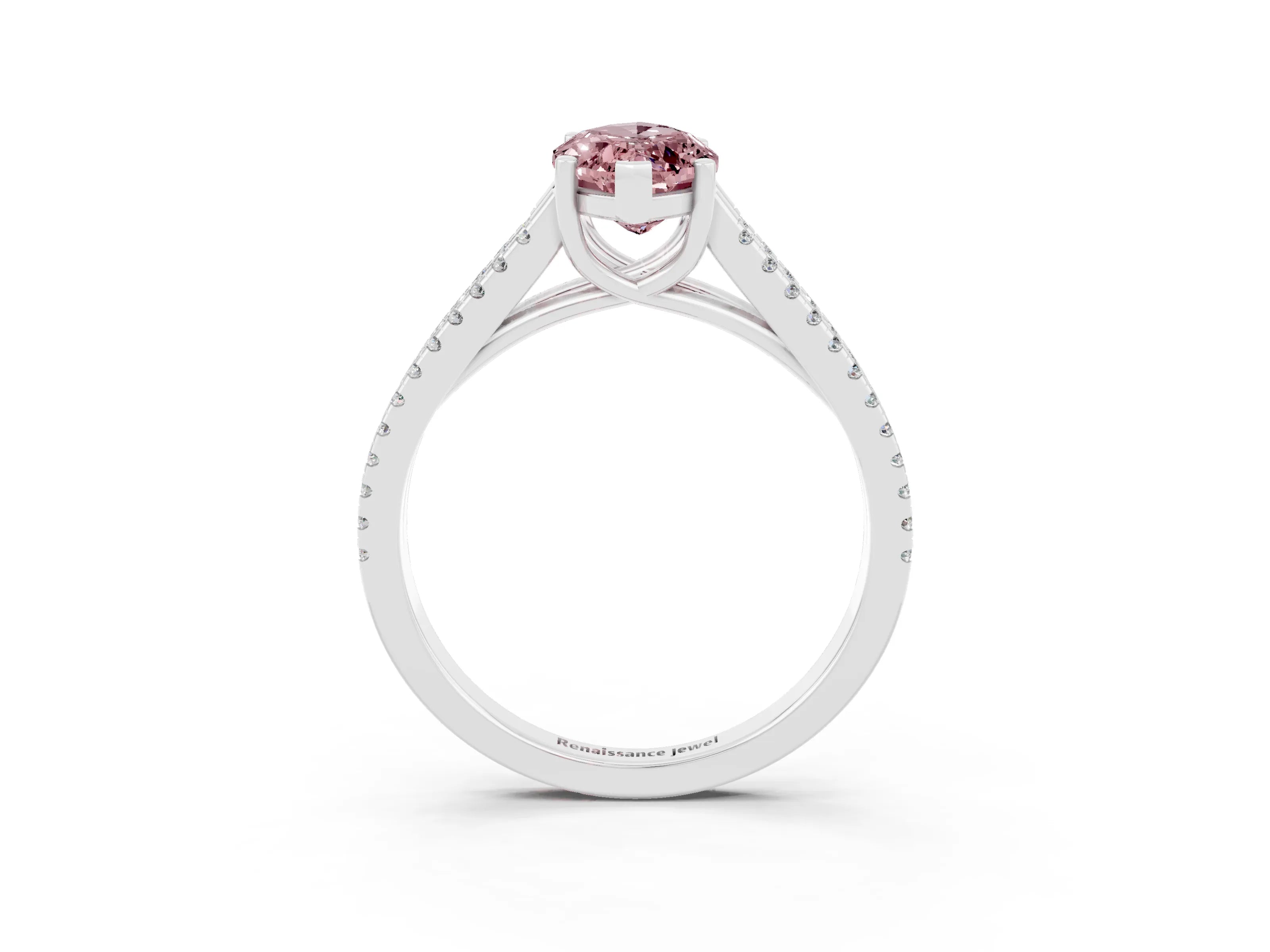White gold Marquise Cut Morganite Solitaire Engagement Ring with Split Shank Pavé Band_3