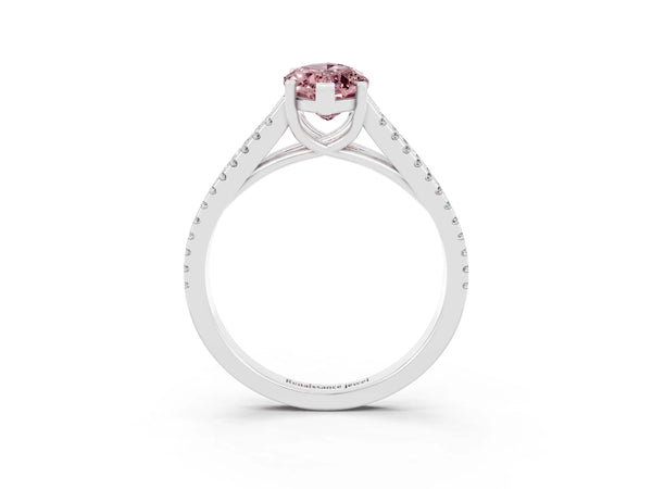 Platinum Marquise Cut Morganite Solitaire Engagement Ring with Split Shank Pavé Band