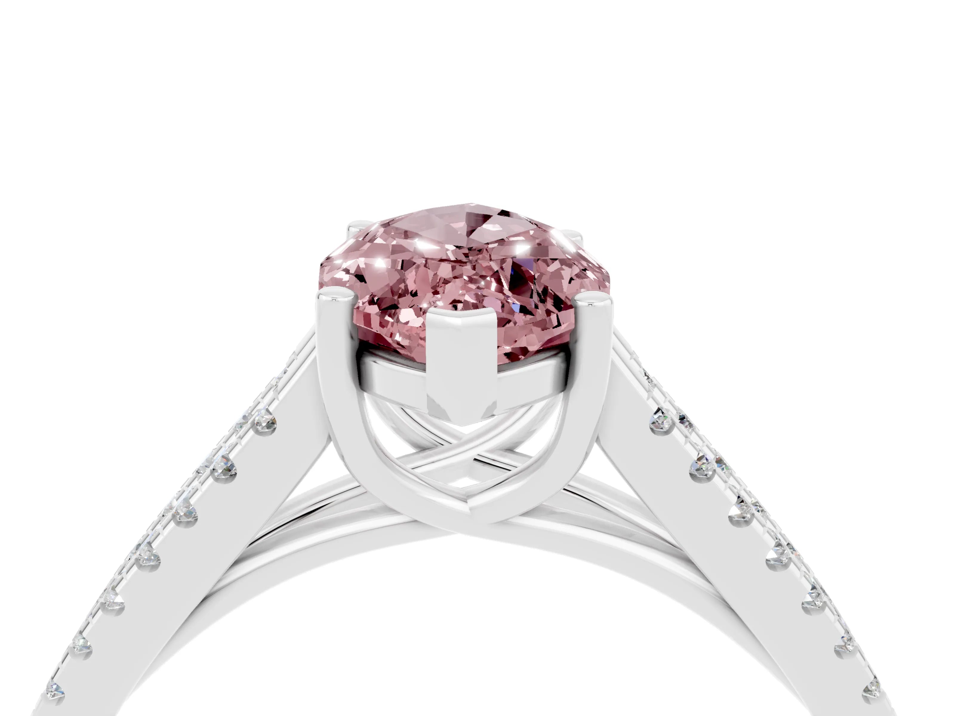 White gold Marquise Cut Morganite Solitaire Engagement Ring with Split Shank Pavé Band_4