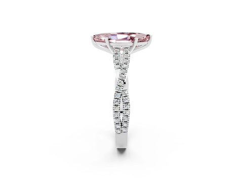White gold Marquise Cut Morganite Solitaire Engagement Ring with Twisted Pavé Band and Four-Prong Setting_2