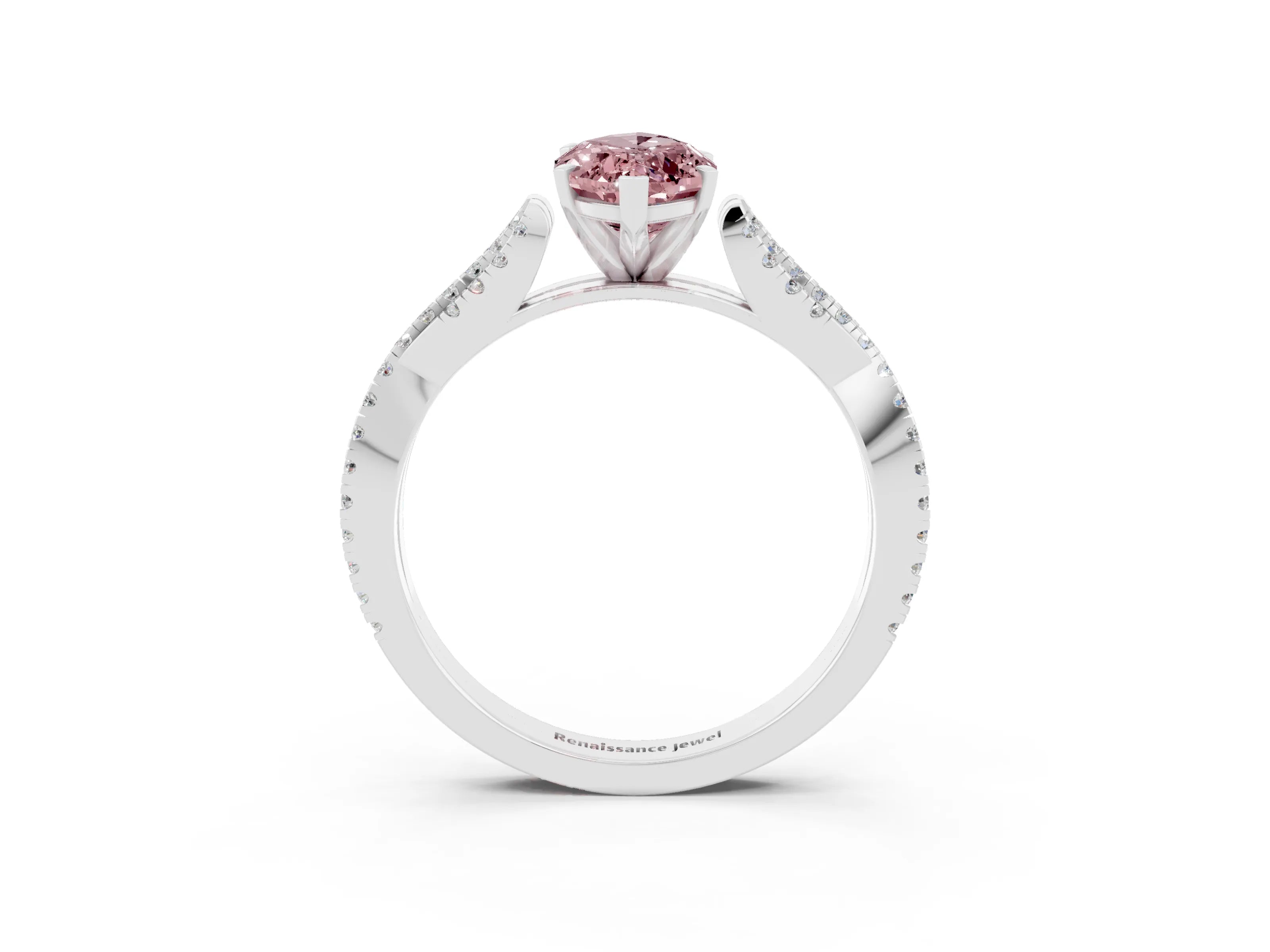 White gold Marquise Cut Morganite Solitaire Engagement Ring with Twisted Pavé Band and Four-Prong Setting_3