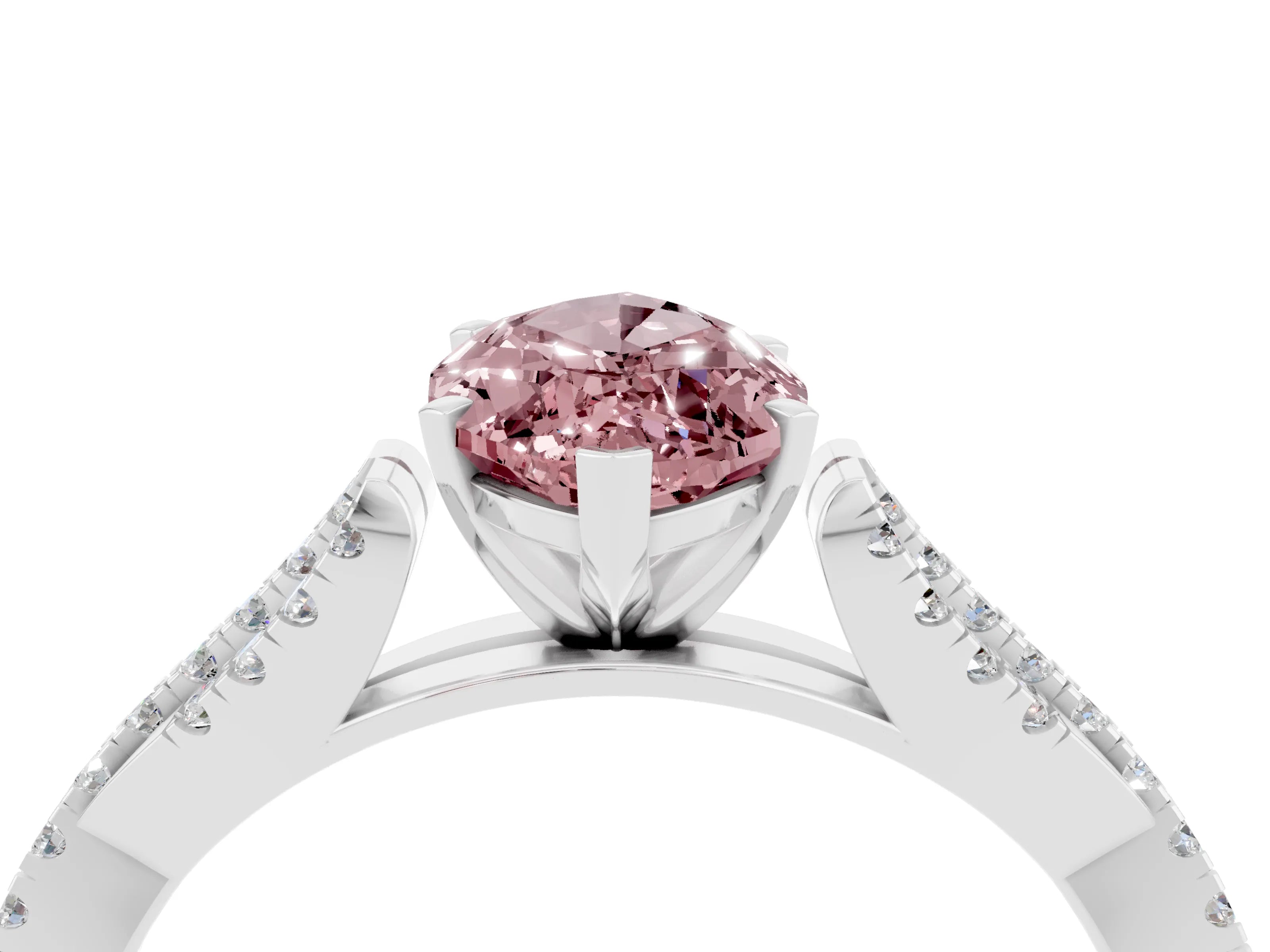 White gold Marquise Cut Morganite Solitaire Engagement Ring with Twisted Pavé Band and Four-Prong Setting_4