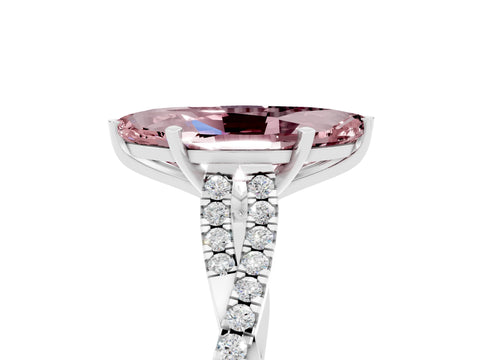 White gold Marquise Cut Morganite Solitaire Engagement Ring with Twisted Pavé Band and Four-Prong Setting_5