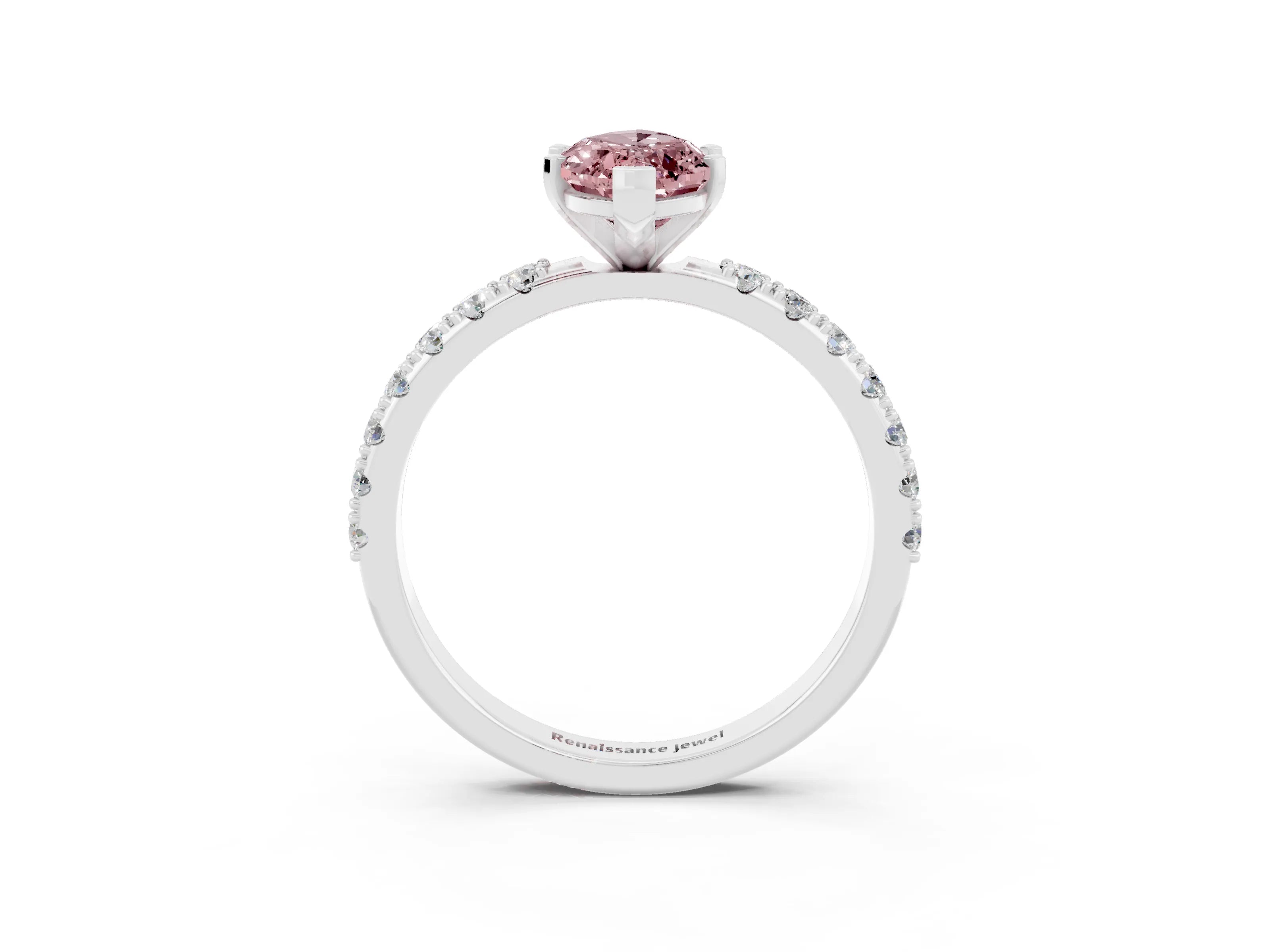 White gold Marquise Cut Morganite Solitaire Pavé Band with Four-Prong Setting_3