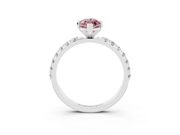 Silver Marquise Cut Morganite Solitaire Pavé Band with Four-Prong Setting