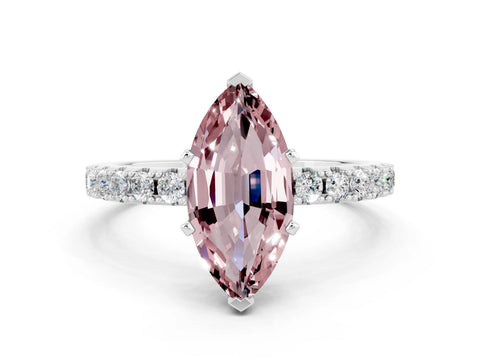 White gold Marquise Cut Morganite Solitaire Pavé Band with Four-Prong Setting