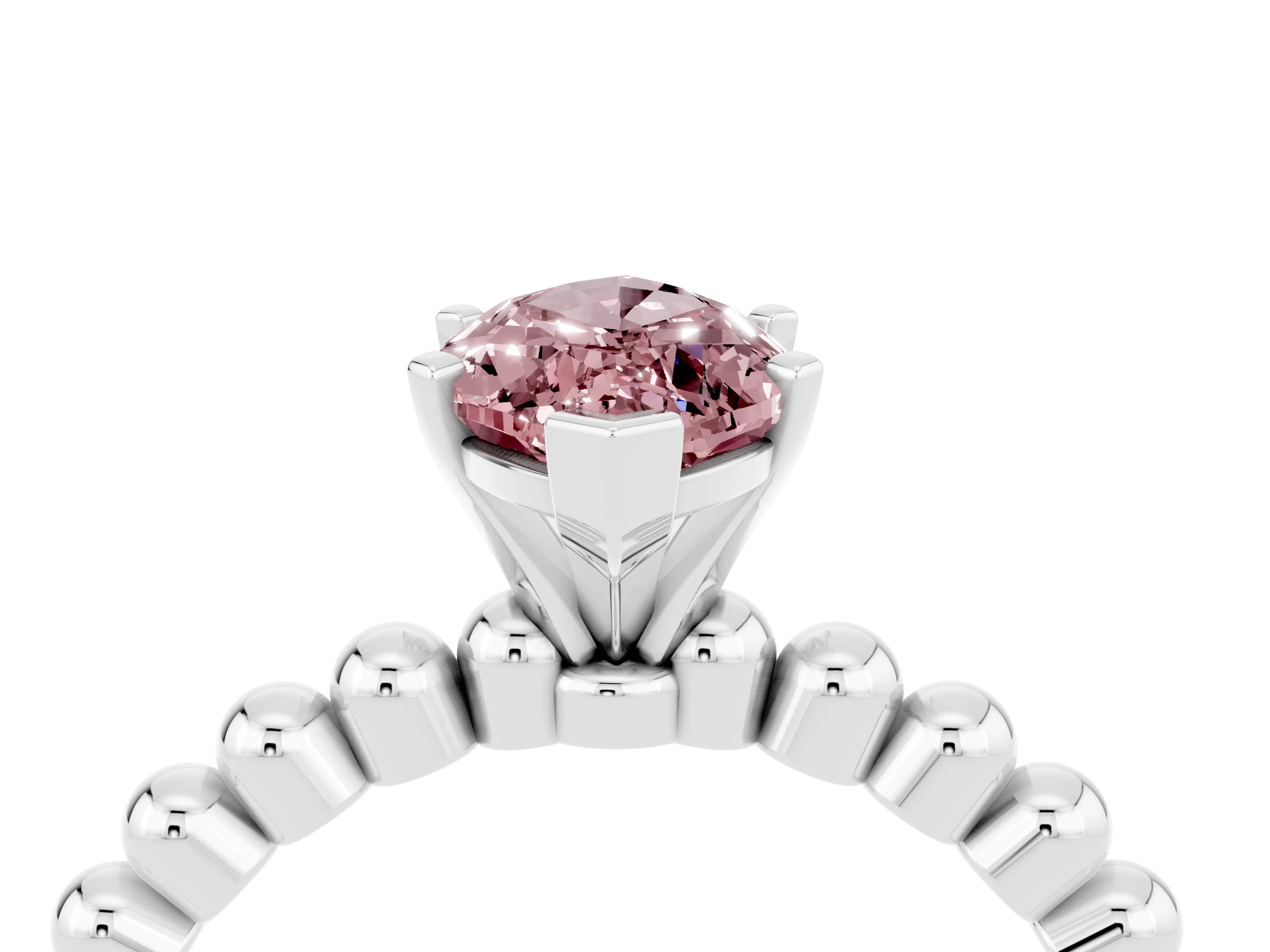 White gold Marquise Cut Morganite Solitaire Ring with Beaded Band and Prong Setting_16