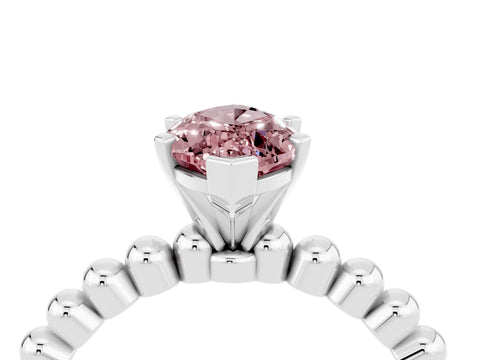 White gold Marquise Cut Morganite Solitaire Ring with Beaded Band and Prong Setting_16