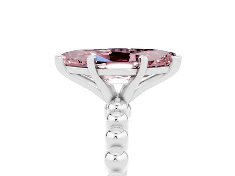White gold Marquise Cut Morganite Solitaire Ring with Beaded Band and Prong Setting_17