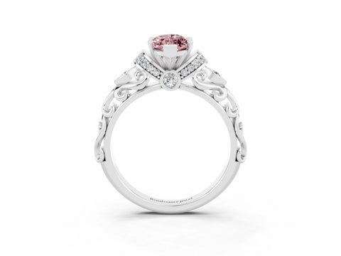 White gold Marquise Cut Morganite Solitaire Ring with Filigree Band and Four-Prong Setting_27