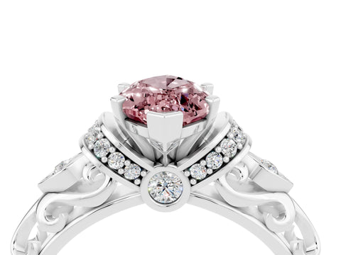 White gold Marquise Cut Morganite Solitaire Ring with Filigree Band and Four-Prong Setting_28