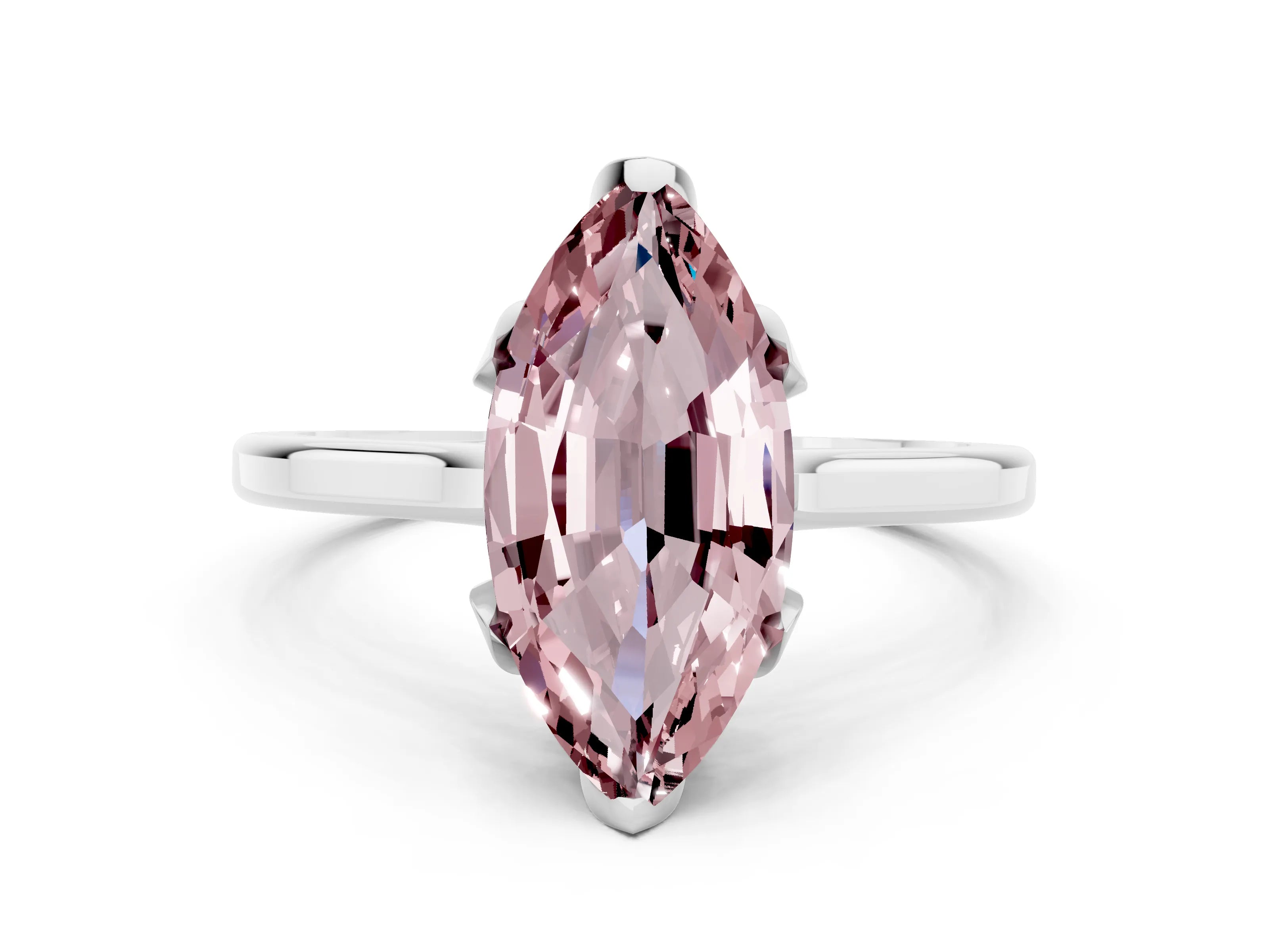 White gold Marquise Cut Morganite Solitaire Ring with Flower Prong Setting and Classic Band_12