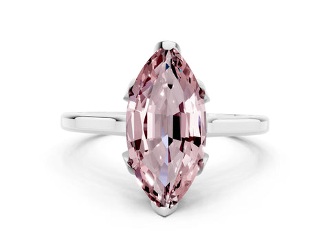 White gold Marquise Cut Morganite Solitaire Ring with Flower Prong Setting and Classic Band_12