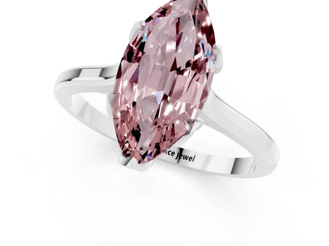 White gold Marquise Cut Morganite Solitaire Ring with Flower Prong Setting and Classic Band_13