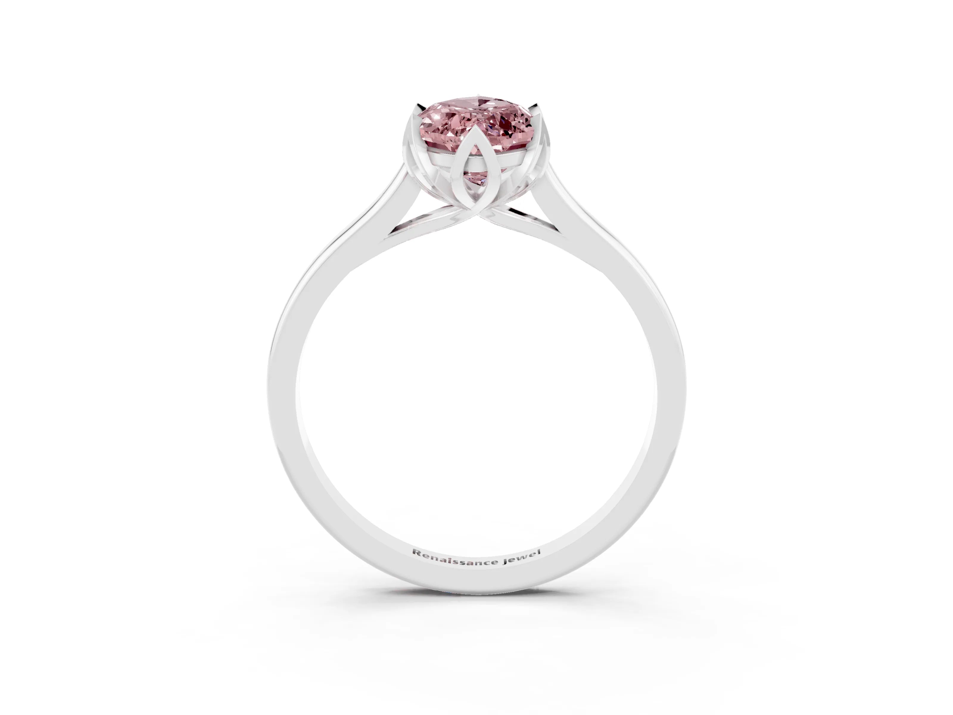 White gold Marquise Cut Morganite Solitaire Ring with Flower Prong Setting and Classic Band_15