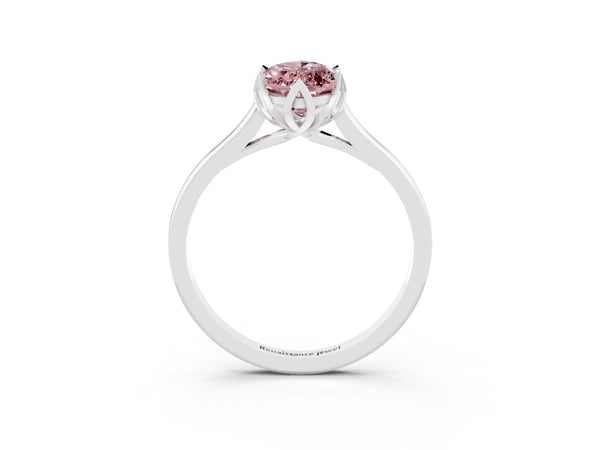 Silver Marquise Cut Morganite Solitaire Ring with Flower Prong Setting and Classic Band