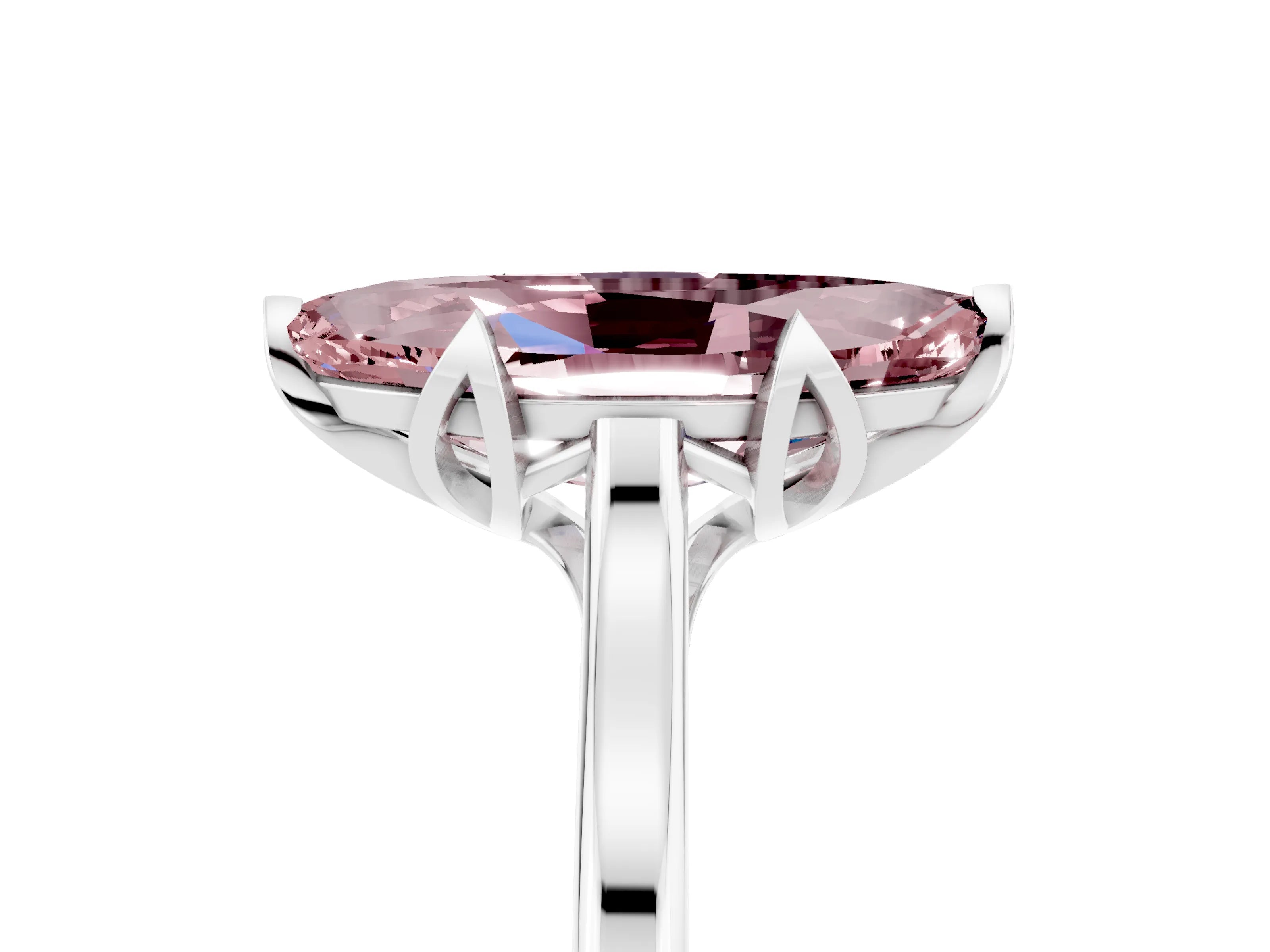 White gold Marquise Cut Morganite Solitaire Ring with Flower Prong Setting and Classic Band_17