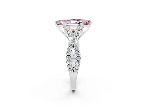 White gold Marquise Cut Morganite Solitaire Ring with Four-Prong Setting and Twisted Pavé Band_2