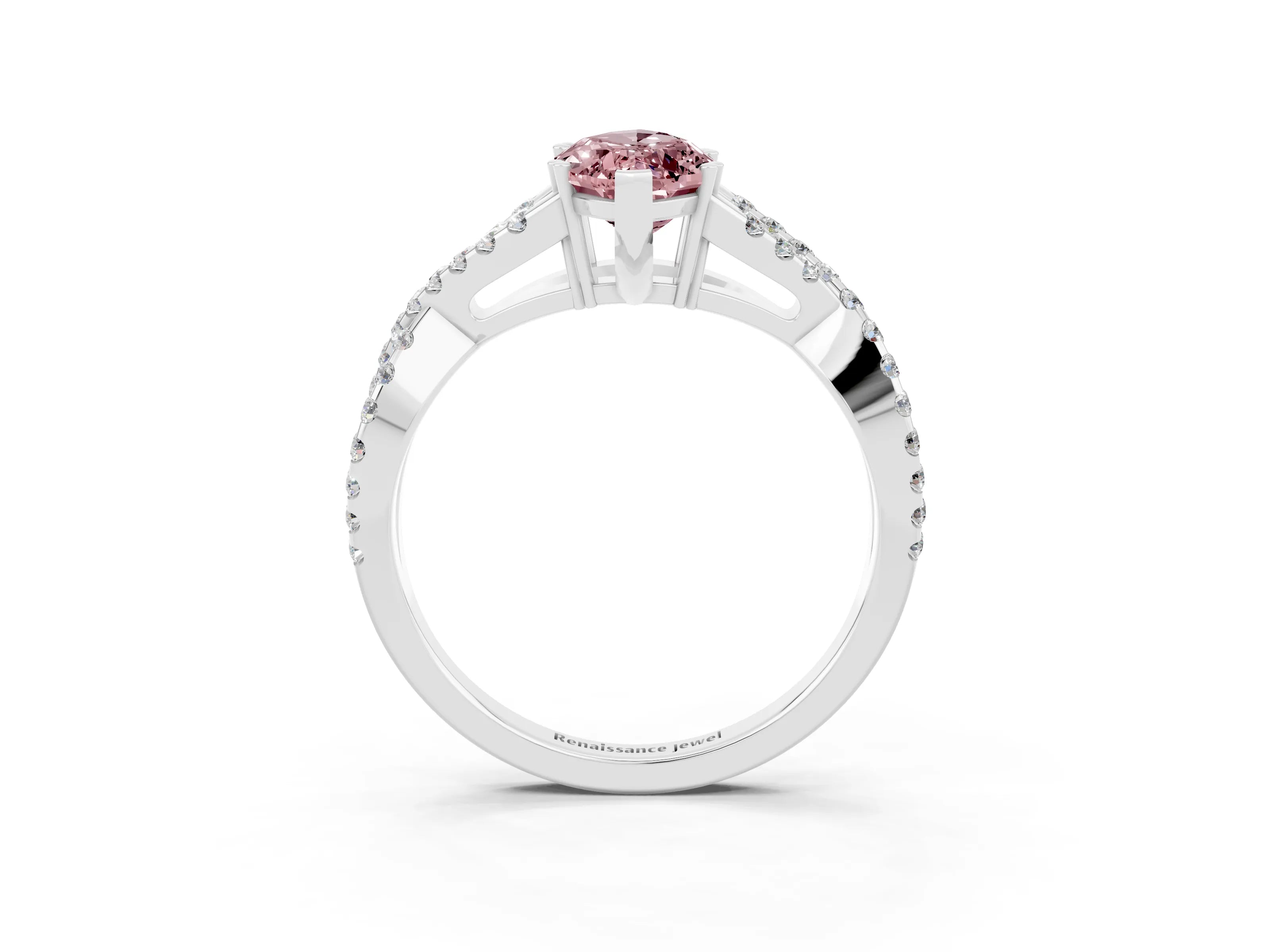White gold Marquise Cut Morganite Solitaire Ring with Four-Prong Setting and Twisted Pavé Band_3