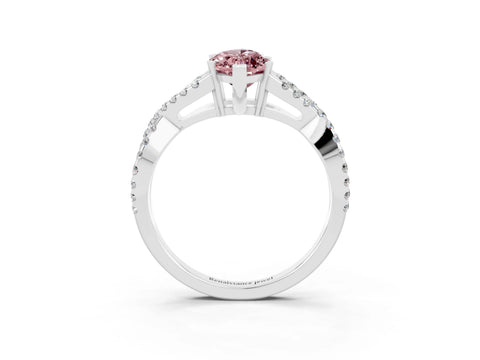 White gold Marquise Cut Morganite Solitaire Ring with Four-Prong Setting and Twisted Pavé Band_3