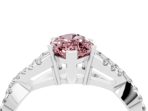 White gold Marquise Cut Morganite Solitaire Ring with Four-Prong Setting and Twisted Pavé Band_4
