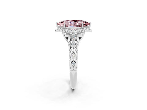 White gold Marquise Cut Morganite Solitaire Ring with Hidden Halo and Pavé Band_14