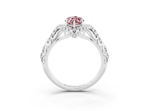 White gold Marquise Cut Morganite Solitaire Ring with Hidden Halo and Pavé Band_15