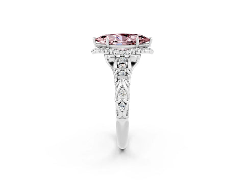 White gold Marquise Cut Morganite Solitaire Ring with Hidden Halo and Pavé Band_26