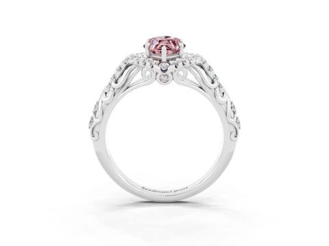 White gold Marquise Cut Morganite Solitaire Ring with Hidden Halo and Pavé Band_27