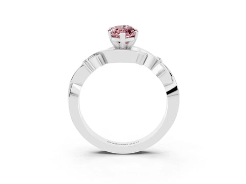 White gold Marquise Cut Morganite Solitaire Ring with Milgrain Pavé Band and Four-Prong Setting_15