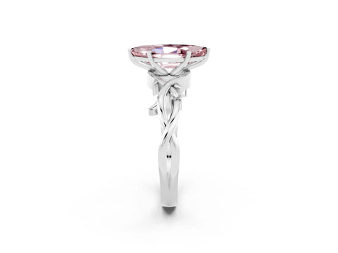White gold Marquise Cut Morganite Solitaire Ring with Milgrain Pavé Band and Four-Prong Setting_38