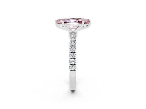 White gold Marquise Cut Morganite Solitaire Ring with Pavé Accents and Four-Prong Setting_2