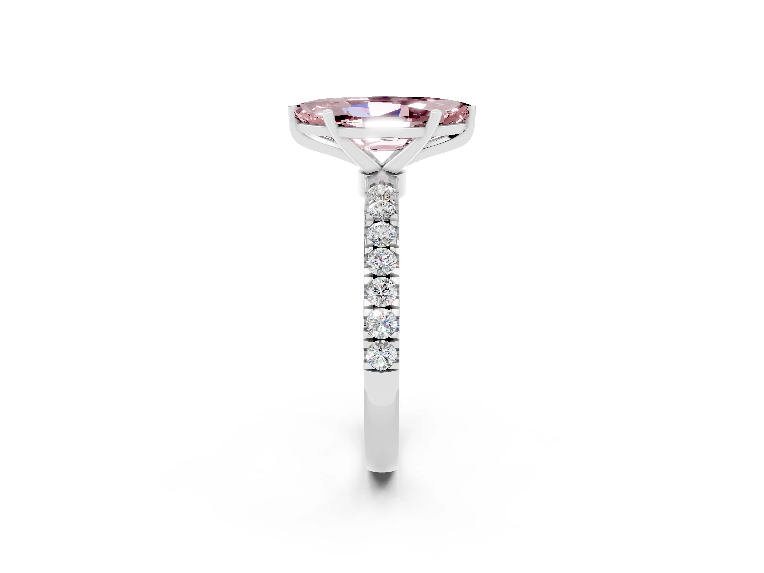 White gold Marquise Cut Morganite Solitaire Ring with Pavé Accents and Four-Prong Setting_2