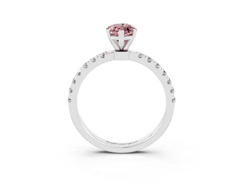 White gold Marquise Cut Morganite Solitaire Ring with Pavé Accents and Four-Prong Setting_3