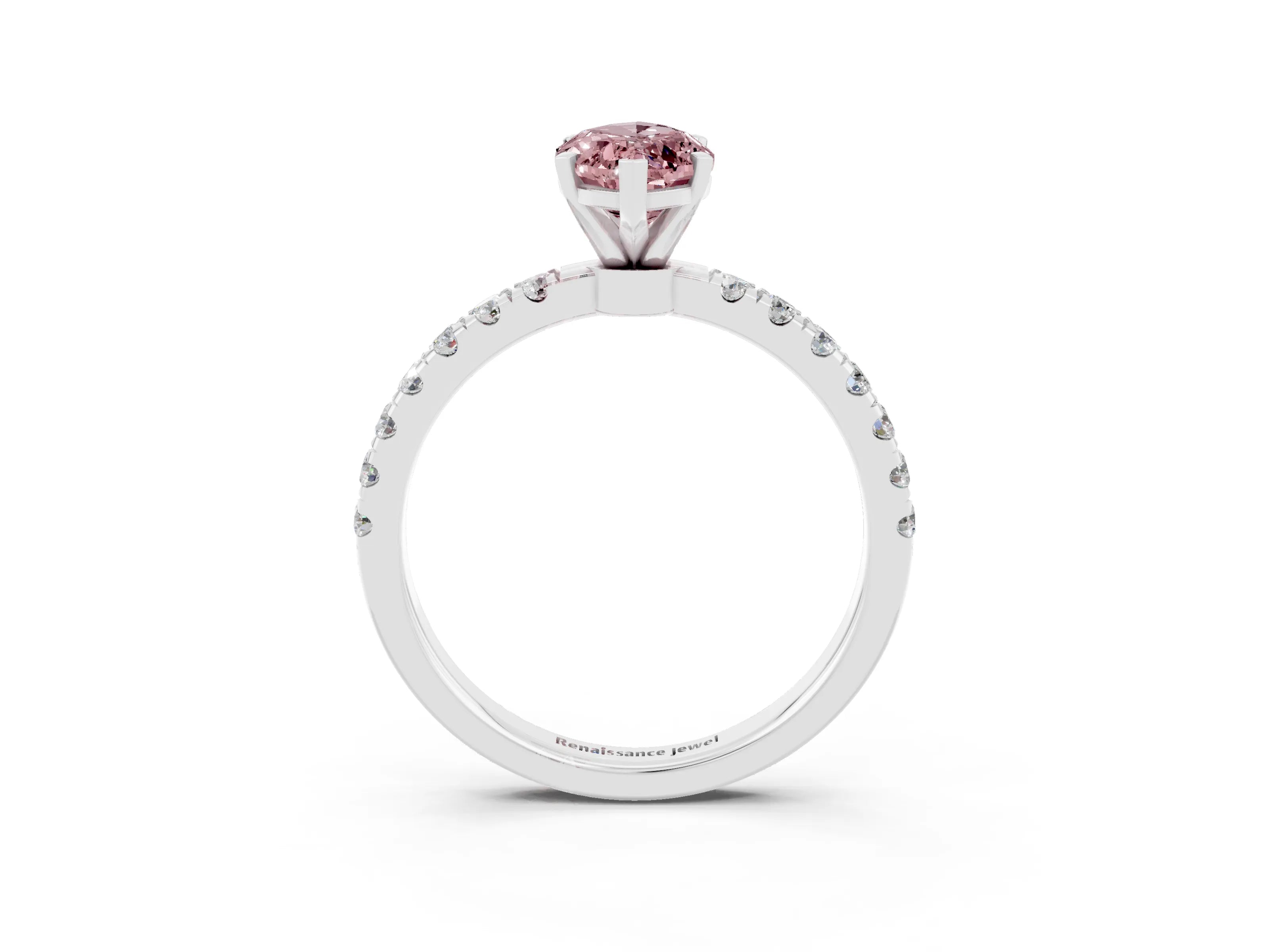 White gold Marquise Cut Morganite Solitaire Ring with Pavé Accents and Four-Prong Setting_3