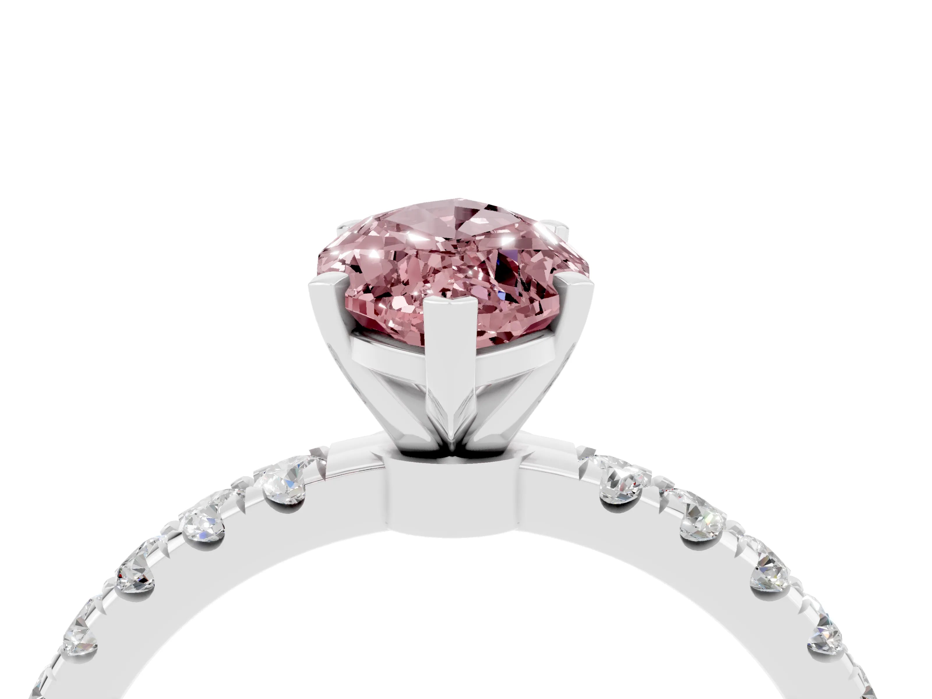 White gold Marquise Cut Morganite Solitaire Ring with Pavé Accents and Four-Prong Setting_4