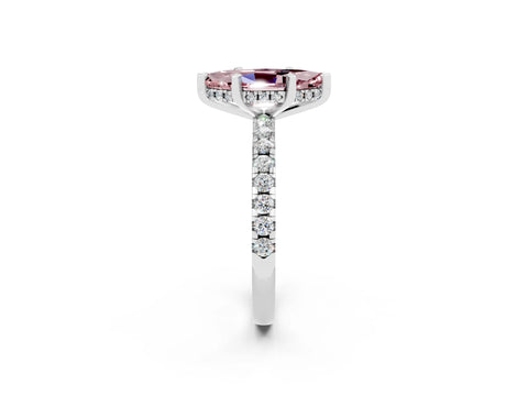 White gold Marquise Cut Morganite Solitaire Ring with Pavé Band and Four-Prong Setting_26